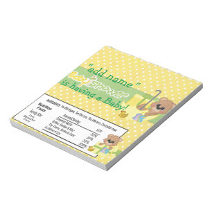 Yellow Baby Shower Candy Bar Wrapper Party Favour Notepad