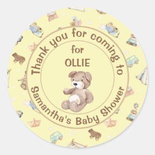 Yellow Baby Shower Favour Thank You Classic Round Sticker