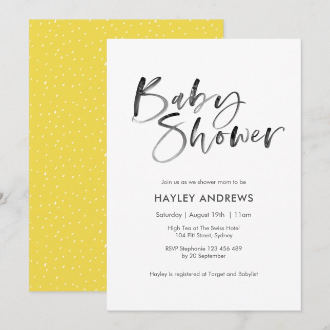 Yellow Baby Shower invitation - hand lettered (Front/Back)