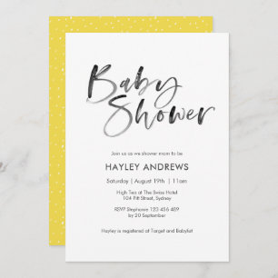 Yellow Baby Shower invitation - hand lettered