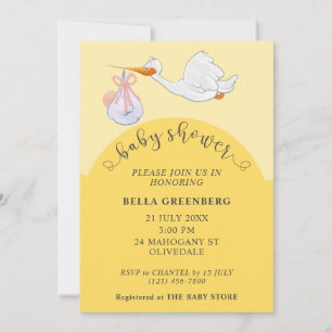 Yellow Baby Shower Stork Invitation