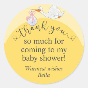 Yellow Baby Shower Stork Thank You Sticker