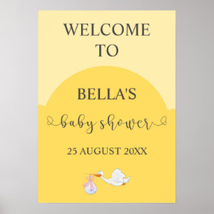 Yellow Baby Shower Stork Welcome Sign