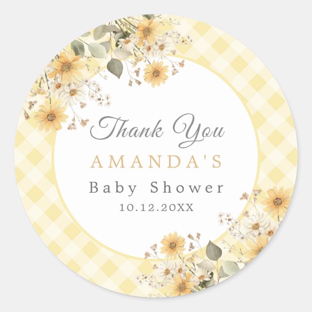 Yellow Baby Shower Thank you Classic Round Sticker (Front)