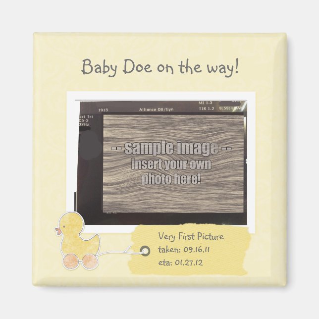 Yellow Baby Ultrasound Photo Custom Duck Magnet (Front)