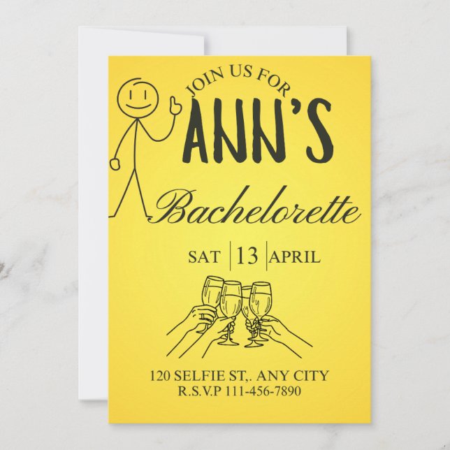 Yellow Bachelorrete  Invitation (Front)