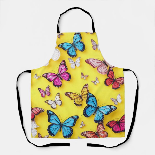Yellow Background And Butterflies Apron (Front)