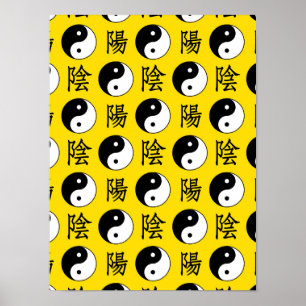 Yellow Background Chinese Yinyang Pattern Poster