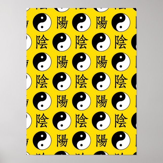 Yellow Background Chinese Yinyang Pattern Poster (Front)
