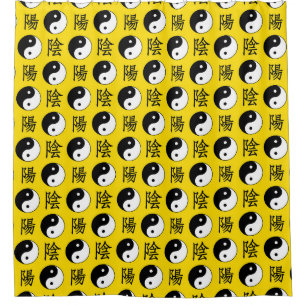 Yellow Background Chinese Yinyang Pattern Shower Curtain