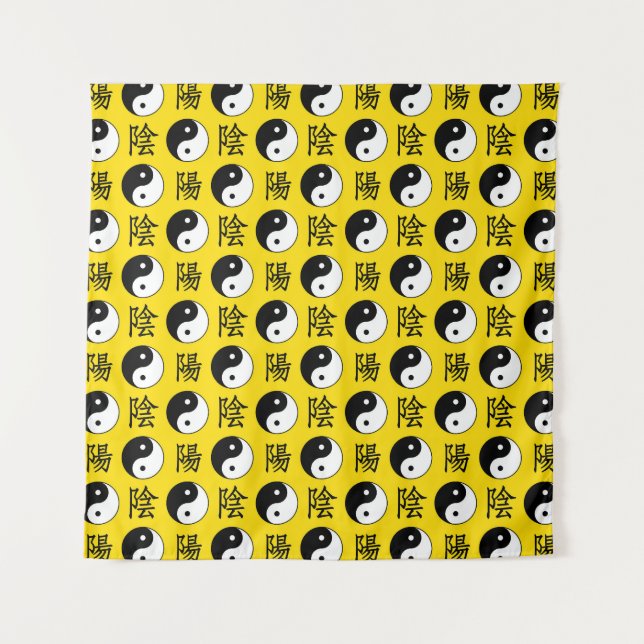 Yellow Background Chinese Yinyang Pattern Tapestry (Front)