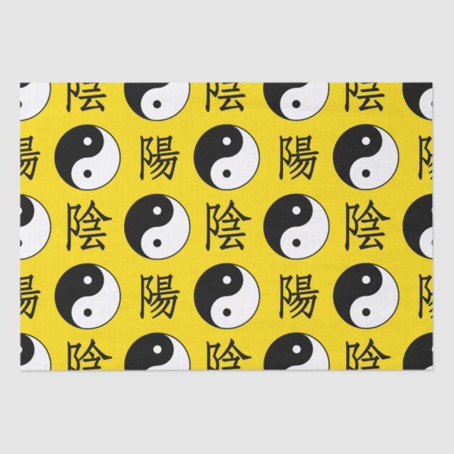 Yellow Background Chinese Yinyang Pattern Tissue Paper (Front)