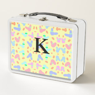 Yellow background colourful bunnies pattern add le metal lunch box