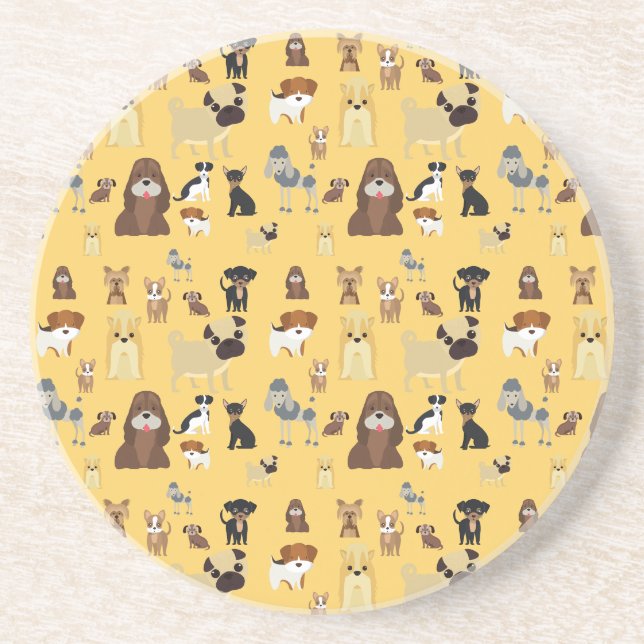 yellow background dogs pattern. coaster (Front)