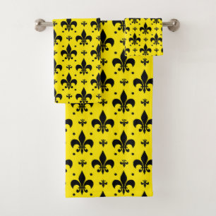 Yellow Background Fleur-de-lis Pattern Design Bath Towel Set
