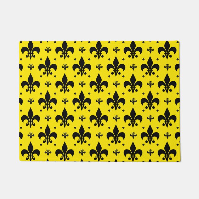 Yellow Background Fleur-de-lis Pattern Design  Doormat (Front)