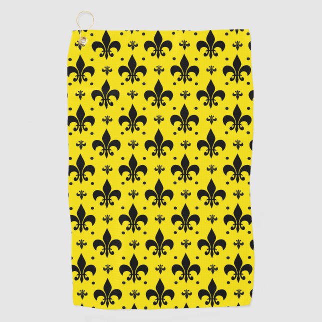 Yellow Background Fleur-de-lis Pattern Design  Golf Towel (Front)