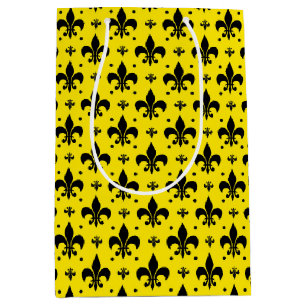 Yellow Background Fleur-de-lis Pattern Design Medium Gift Bag
