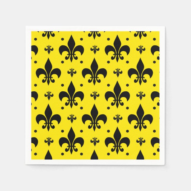 Yellow Background Fleur-de-lis Pattern Design  Napkin (Front)