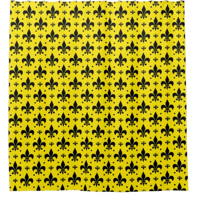 Yellow Background Fleur-de-lis Pattern Design  Shower Curtain (Front)
