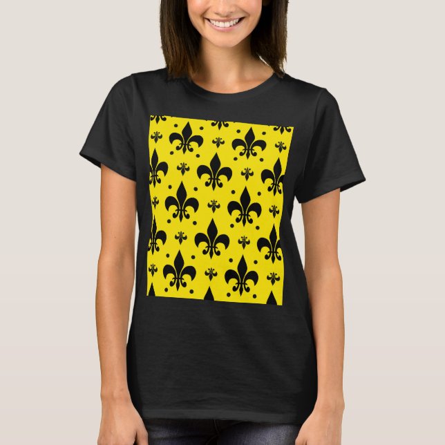 Yellow Background Fleur-de-lis Pattern Design  T-Shirt (Front)