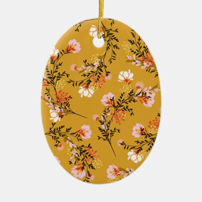 Yellow background flowers ceramic tree decoration (Front)