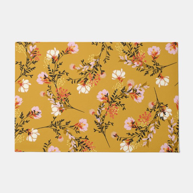 Yellow background flowers doormat (Front)