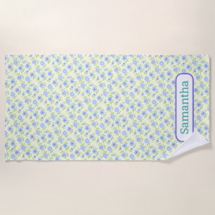 Yellow Background Happy Flowers   Beach Towel