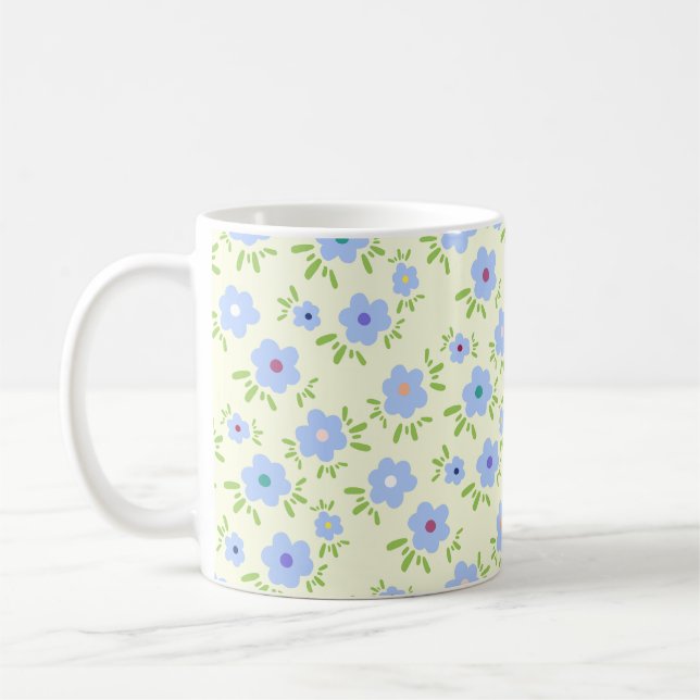 Yellow Background Happy Flowers Coffee Mug (Left)