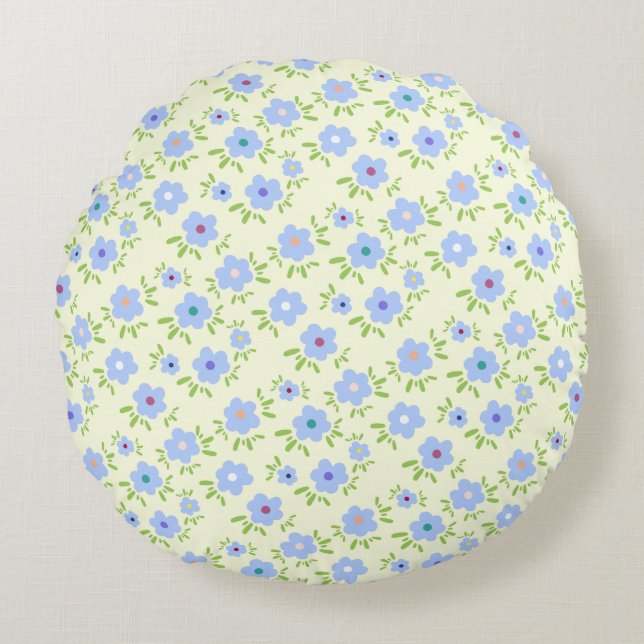 Yellow Background Happy Flowers Round Cushion (Front)