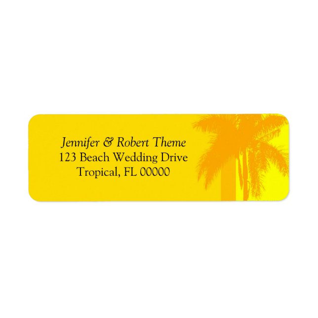 Yellow Background Palm Tree DIY Wedding Labels (Front)