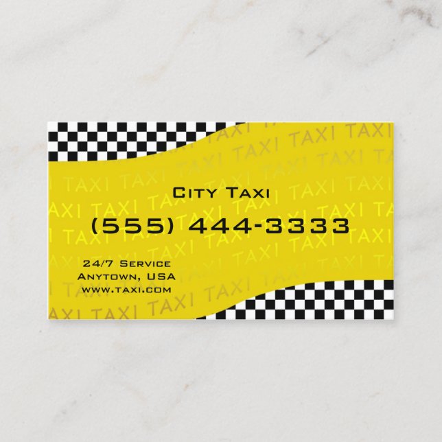 Yellow Background Taxi Service Business Card (Front)