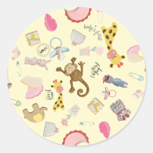 Yellow Background Toys 1" or 3" Baby Classic Round Sticker