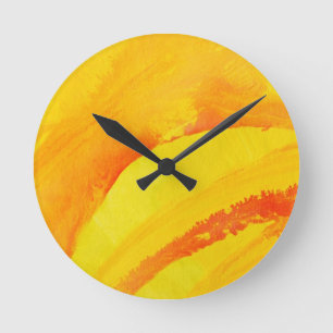 yellow background. watercolor on paper round clock