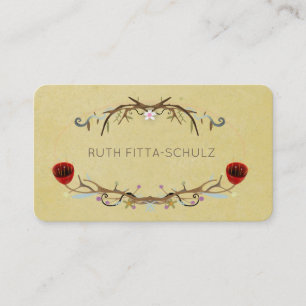 Yellow Background Whimsical Illustration Tulips Business Card