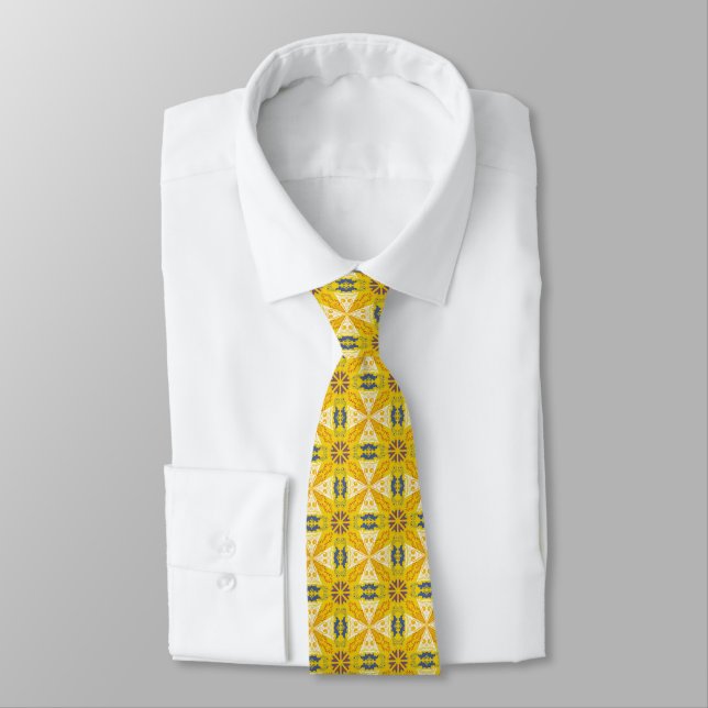 Yellow background with an intricate, symmetrical  tie (Tied)
