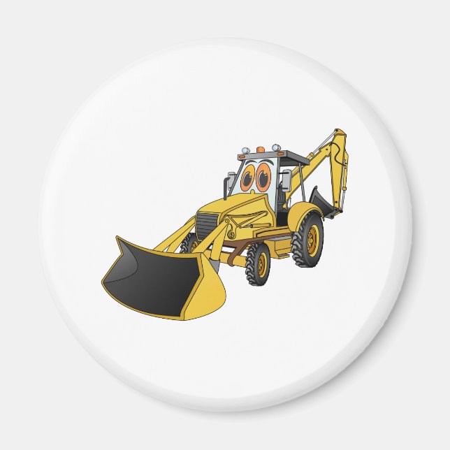Yellow Backhoe Cartoon Magnet (Front)