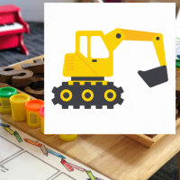 Yellow Backhoe Excavator Construction Kids