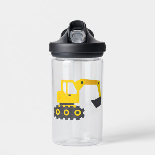 Yellow Backhoe Excavator Construction Kids Water Bottle