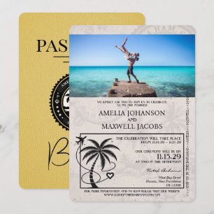 Yellow Bahamas Passport Wedding Invitation