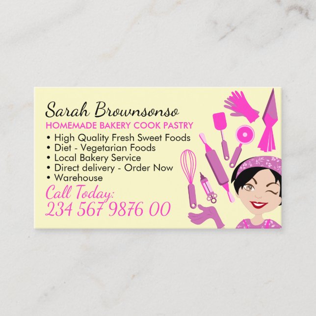 Yellow Bakery Cake Pastry Cook Chef Business Card (Front)
