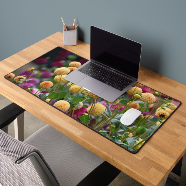 Yellow Ball Dahlia Blooms Floral Desk Mat (Office 2)