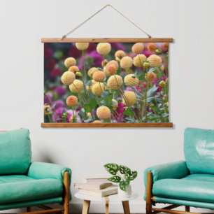 Yellow Ball Dahlias Floral Hanging Tapestry