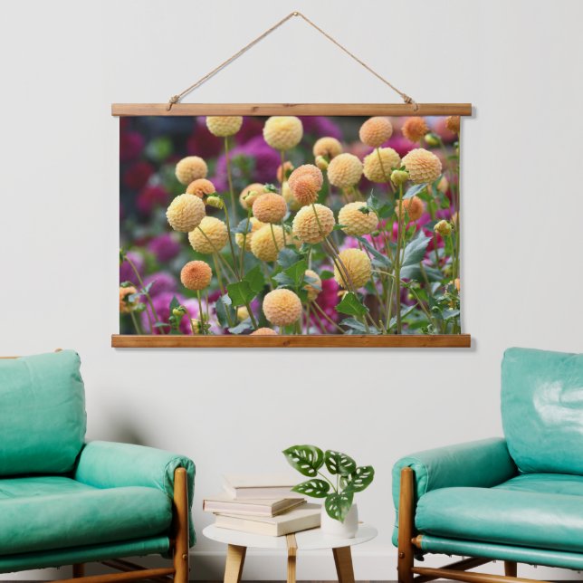 Yellow Ball Dahlias Floral Hanging Tapestry (Living Room)