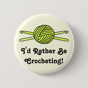 Yellow Ball of Yarn & Crochet Hooks (Yellow Back) 6 Cm Round Badge