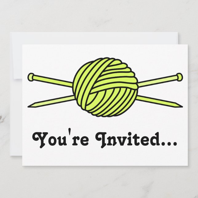 Yellow Ball of Yarn & Knitting Needles Invitation (Front)