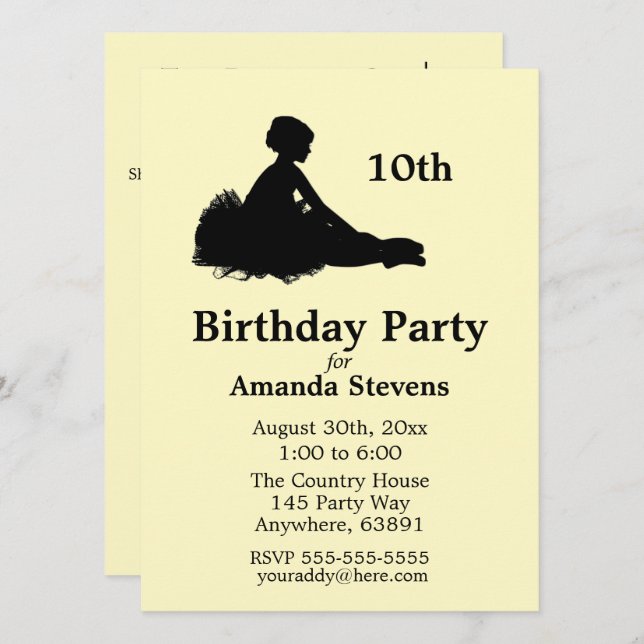 Yellow Ballerina Birthday Invitation  (Front/Back)