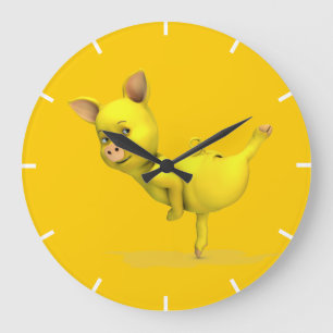 Yellow Ballet Pig Large Clock