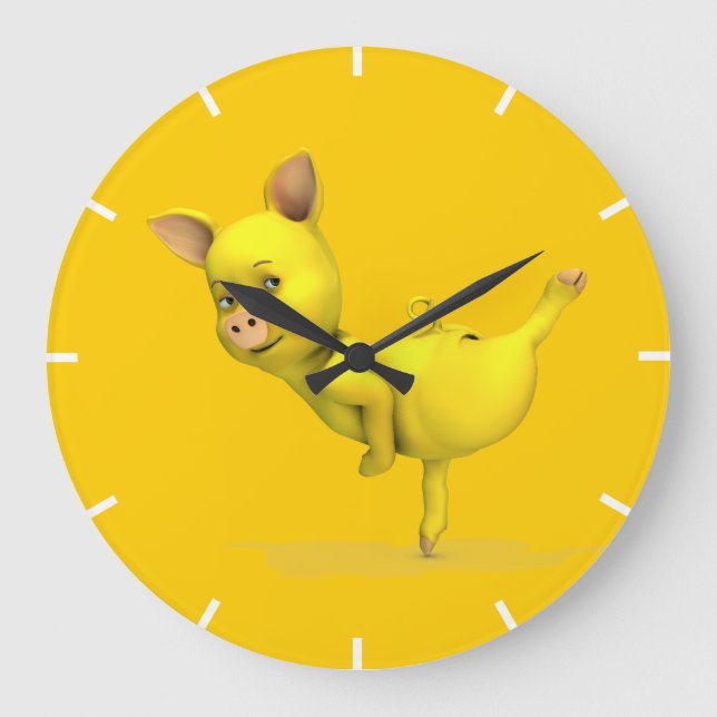Yellow Ballet Pig Large Clock (Front)