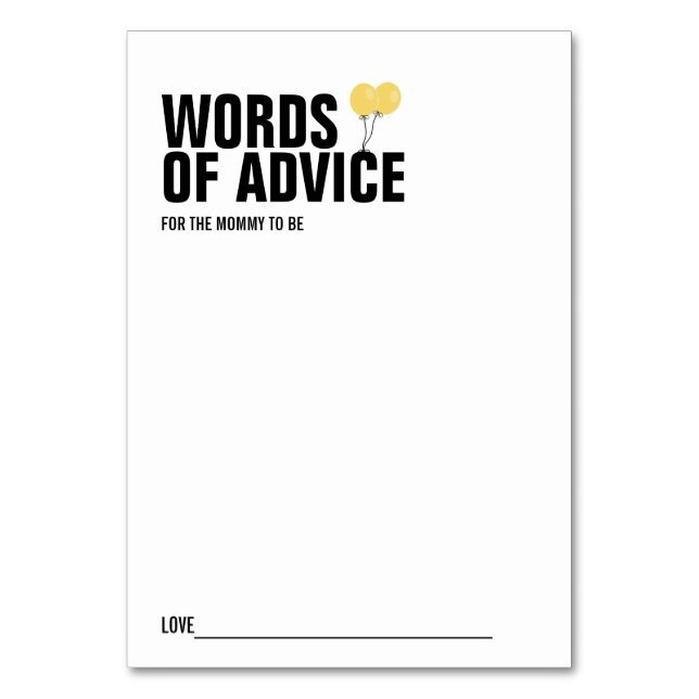 Yellow Balloon Baby Shower Mummy Advice Card (Front)